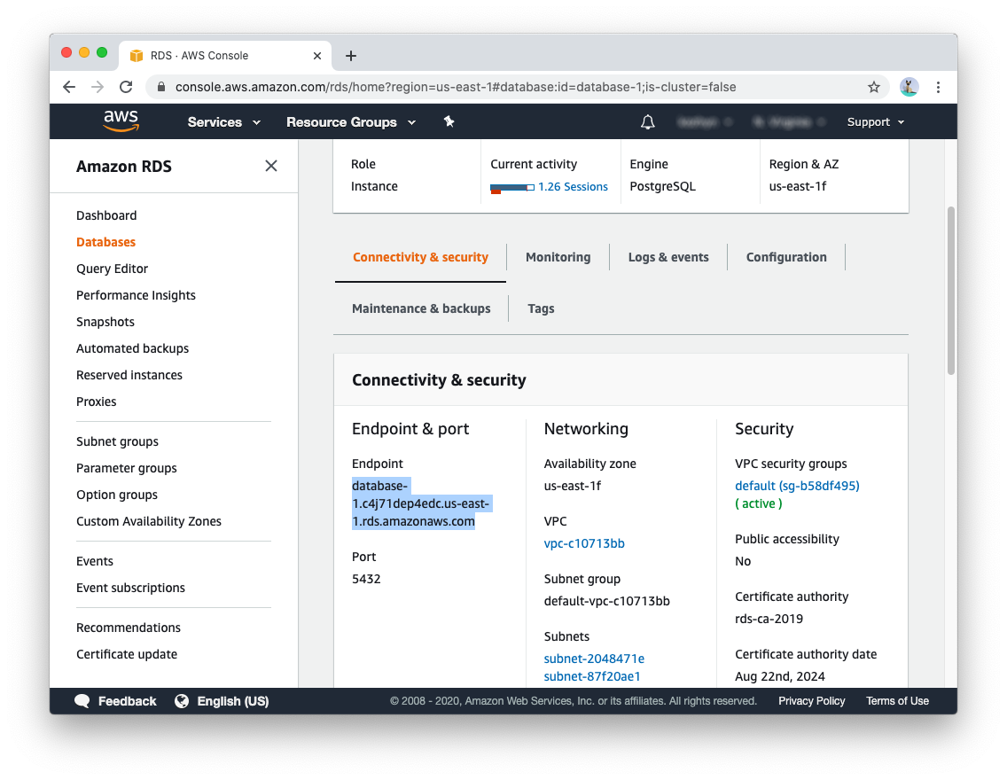 PostgreSQL endpoint