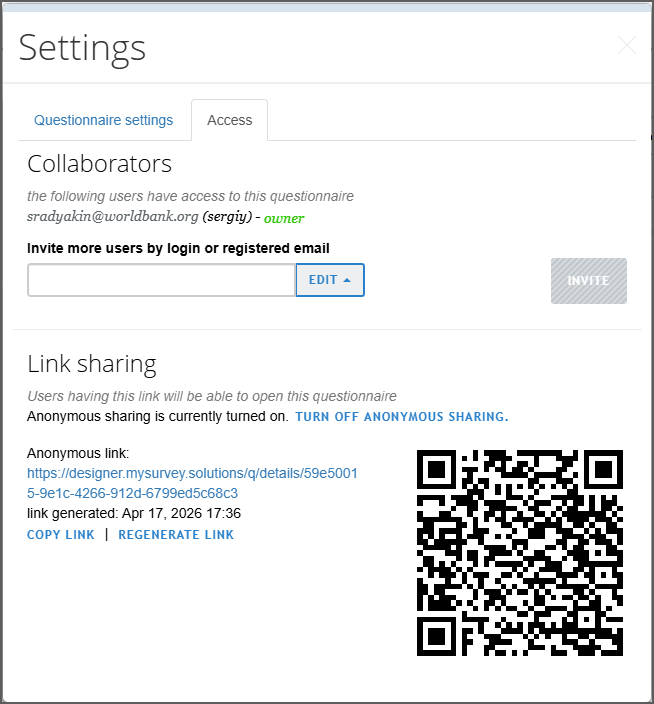 Anonymous sharing activated